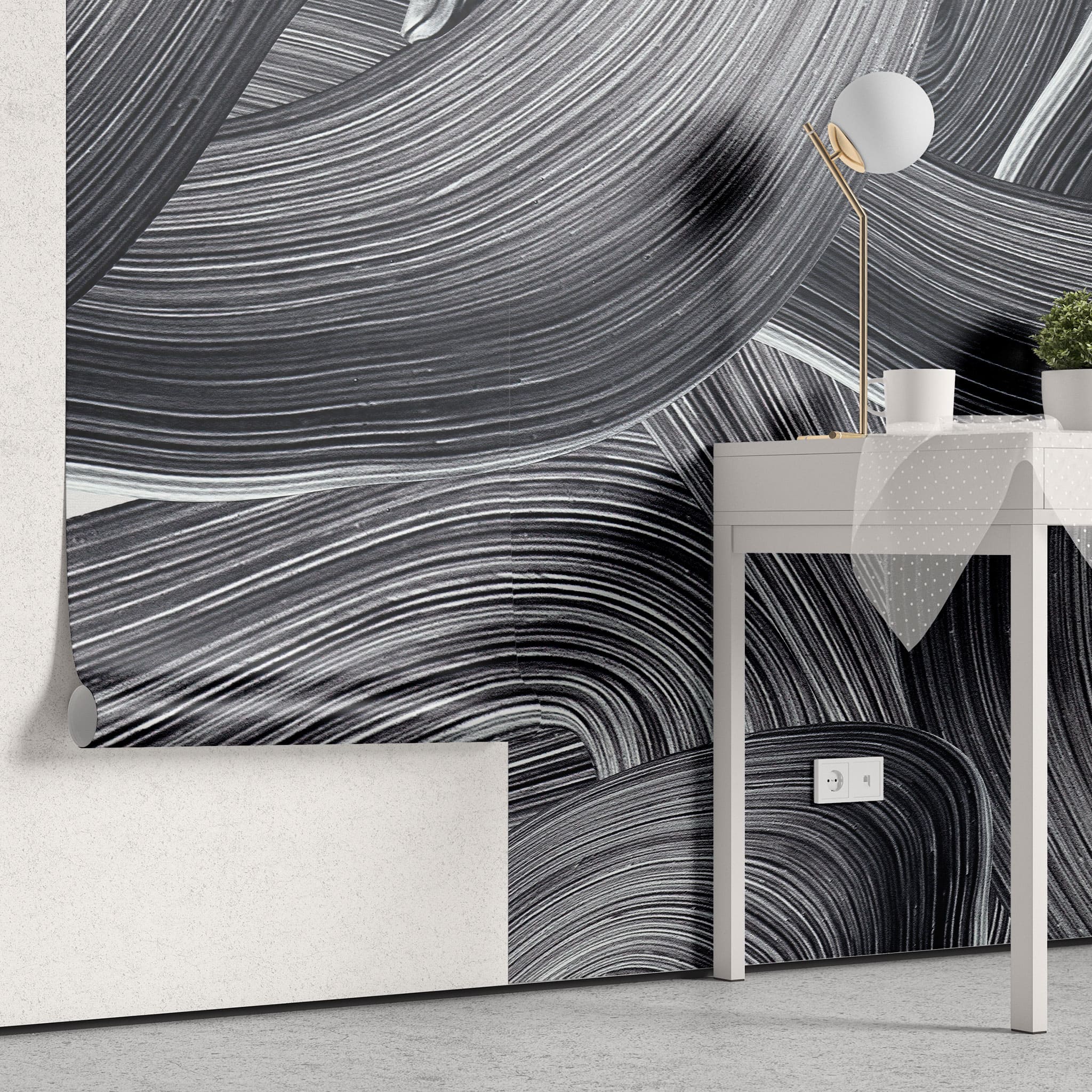 Tapet personalizat abstract cu urme negre de pensula brush smudge