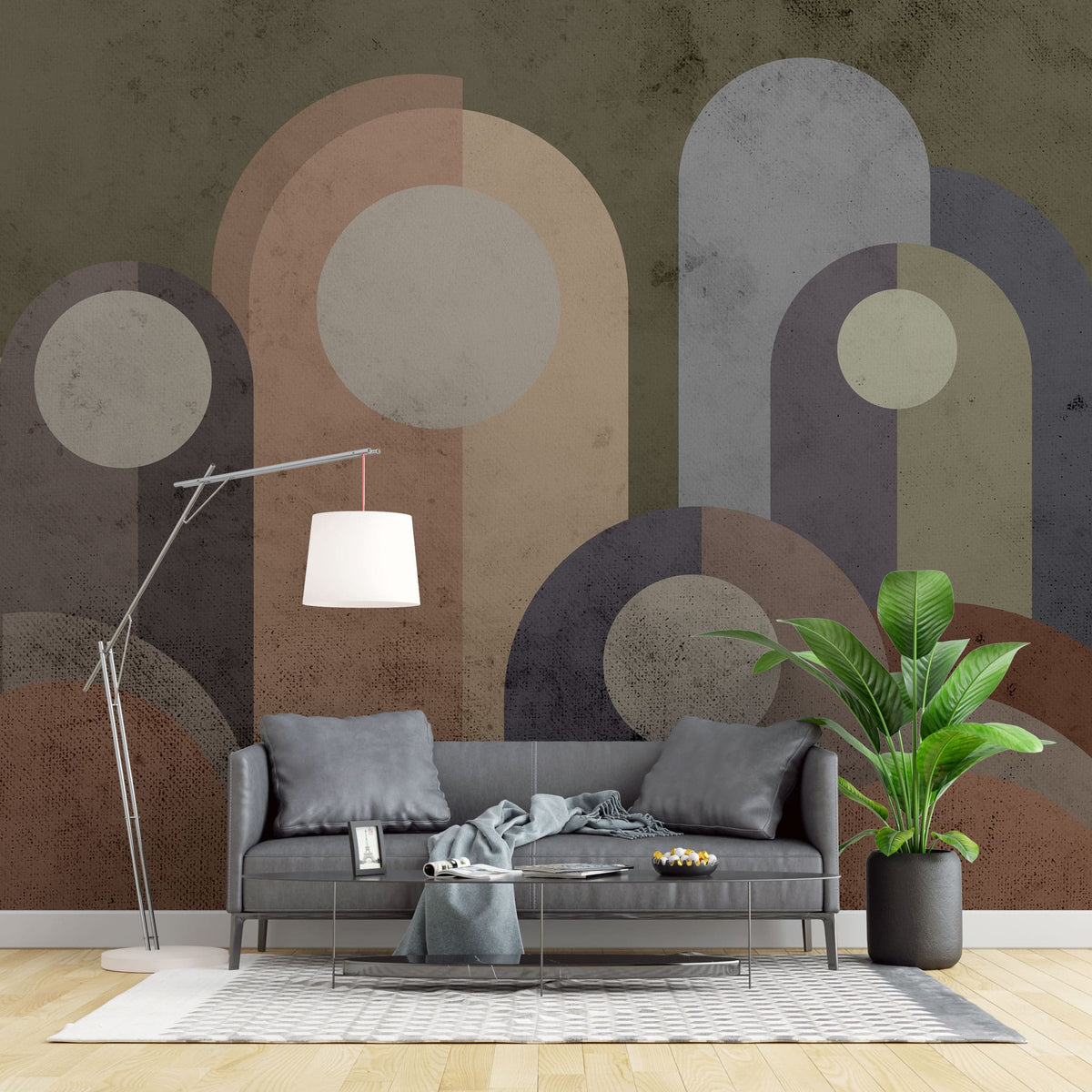 Tapet personalizat abstract cu forme rotunde abstracte in nuante inchise round points