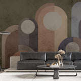 Tapet personalizat abstract cu forme rotunde abstracte in nuante inchise round points