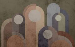 Tapet personalizat abstract cu forme rotunde abstracte in nuante inchise round points