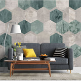 Tapet personalizat abstract cu model de fagure in nuante de alb si verde salvie sage honeycomb