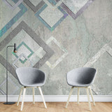 Tapet personalizat abstract cu forme patrate pe un perete texturat textured wall