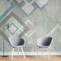Tapet personalizat abstract cu forme patrate pe un perete texturat textured wall