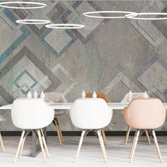 Tapet personalizat abstract cu forme patrate pe un perete texturat textured wall