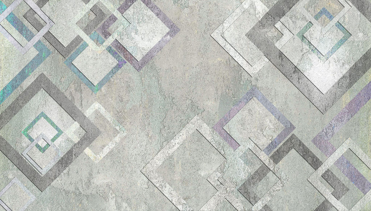 Tapet personalizat abstract cu forme patrate pe un perete texturat textured wall