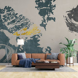 Tapet personalizat abstract cu model abstract in nuante de albastru cu insertii aurii golden dove