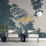 Tapet personalizat abstract cu model abstract in nuante de albastru cu insertii aurii golden dove