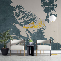 Tapet personalizat abstract cu model abstract in nuante de albastru cu insertii aurii golden dove