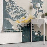 Tapet personalizat abstract cu model abstract in nuante de albastru cu insertii aurii golden dove
