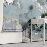 Tapet personalizat abstract cu model abstract in nuante de verde albastru blueish ink