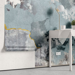 Tapet personalizat abstract cu model abstract in nuante de verde albastru blueish ink