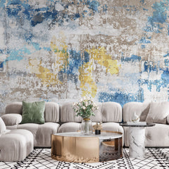Tapet personalizat abstract cu model abstract texturat in nuante de albastru, bej si auriu gold&blue scrap