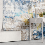 Tapet personalizat abstract cu model abstract texturat in nuante de albastru, bej si auriu gold&blue scrap