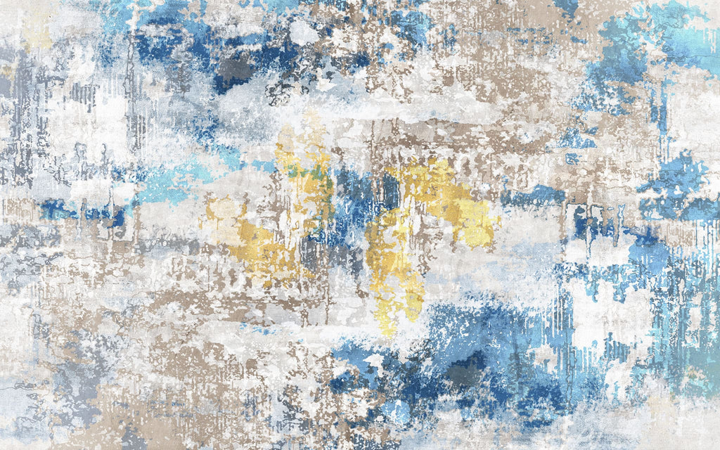 Tapet personalizat abstract cu model abstract texturat in nuante de albastru, bej si auriu gold&blue scrap