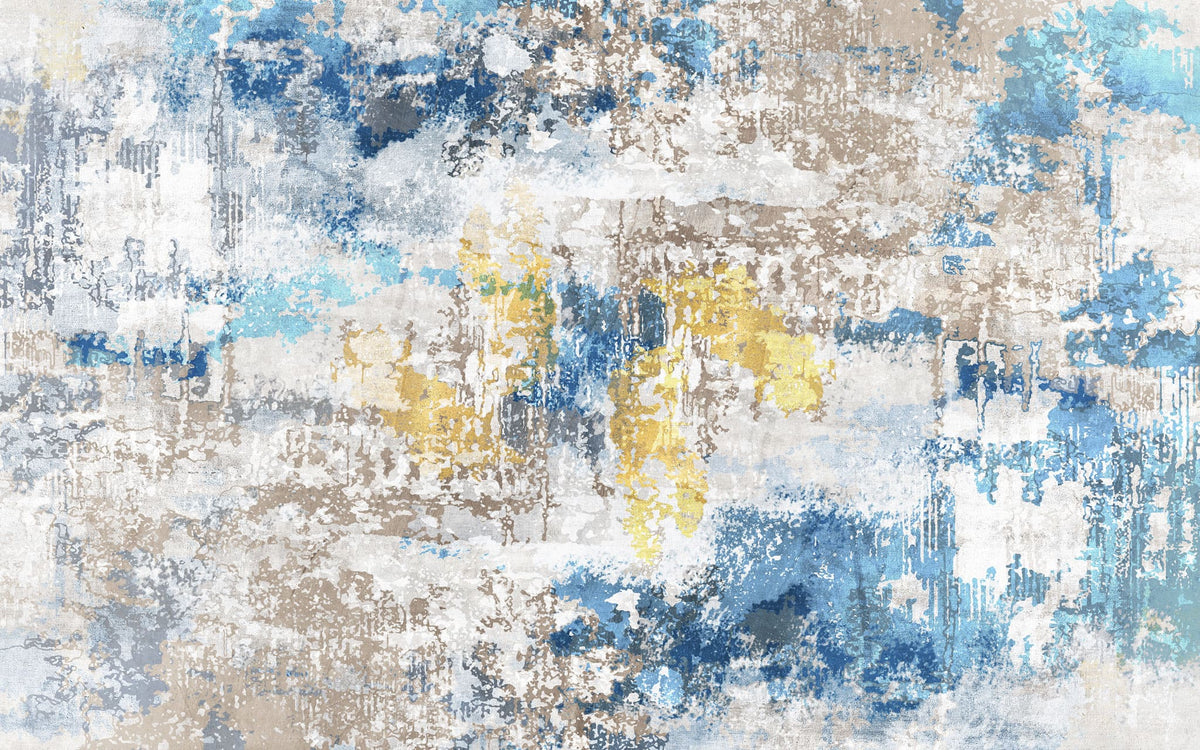 Tapet personalizat abstract cu model abstract texturat in nuante de albastru, bej si auriu gold&blue scrap