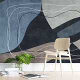 Tapet personalizat abstract cu linii si forme abstracte in nuante de albastru lines&waves