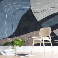 Tapet personalizat abstract cu linii si forme abstracte in nuante de albastru lines&waves