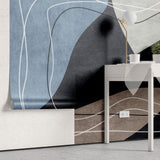 Tapet personalizat abstract cu linii si forme abstracte in nuante de albastru lines&waves