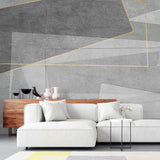 Tapet personalizat abstract cu forme gri si insertii aurii golden framed