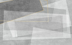 Tapet personalizat abstract cu forme gri si insertii aurii golden framed