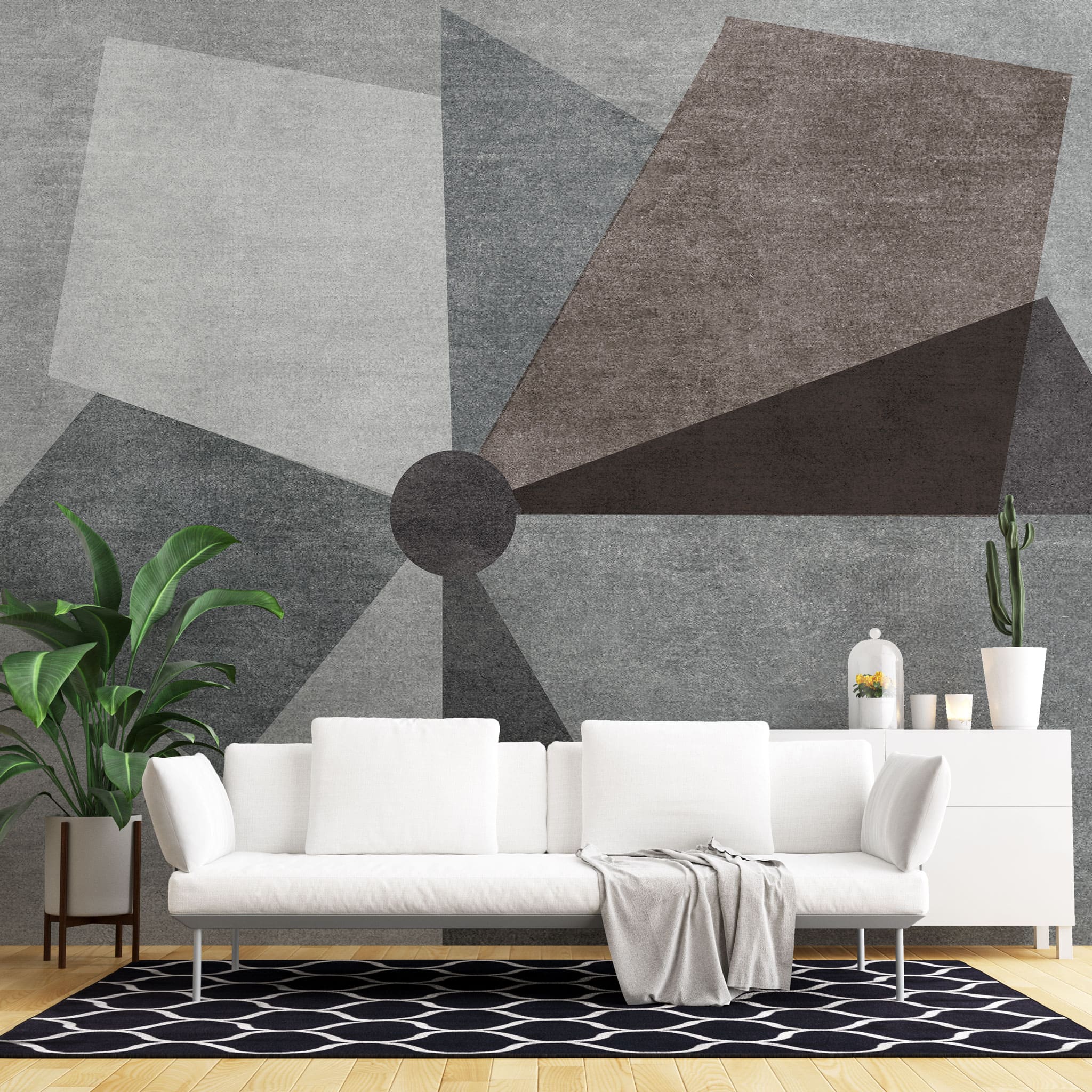 Tapet personalizat abstract cu forma abstracta de moara de vant in culori inchise dark mill