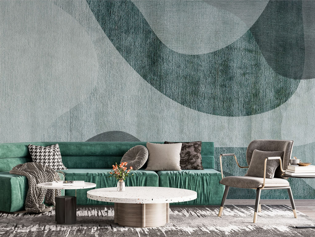 Tapet personalizat abstract cu forme abstracte in nuante de verde textured algae