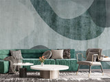 Tapet personalizat abstract cu forme abstracte in nuante de verde textured algae