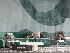 Tapet personalizat abstract cu forme abstracte in nuante de verde textured algae