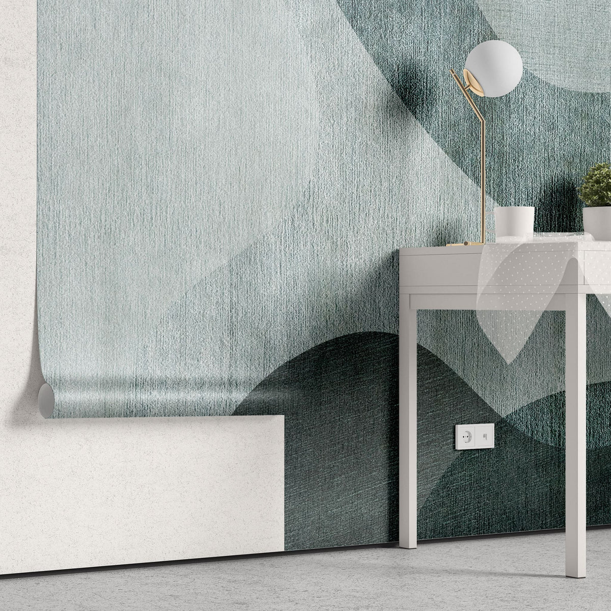 Tapet personalizat abstract cu forme abstracte in nuante de verde textured algae