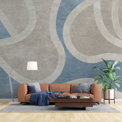 Tapet personalizat abstract cu forme abstracte in nuante de albastru si bej abstract rivers