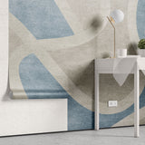Tapet personalizat abstract cu forme abstracte in nuante de albastru si bej abstract rivers