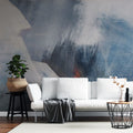Tapet personalizat abstract cu model abstract pictat in nuante de albastru si alb painted