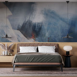 Tapet personalizat abstract cu model abstract pictat in nuante de albastru si alb painted