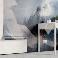 Tapet personalizat abstract cu model abstract pictat in nuante de albastru si alb painted
