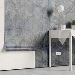 Tapet personalizat abstract cu textura abstracta florala in nuante inchise cu efect invechit old blue