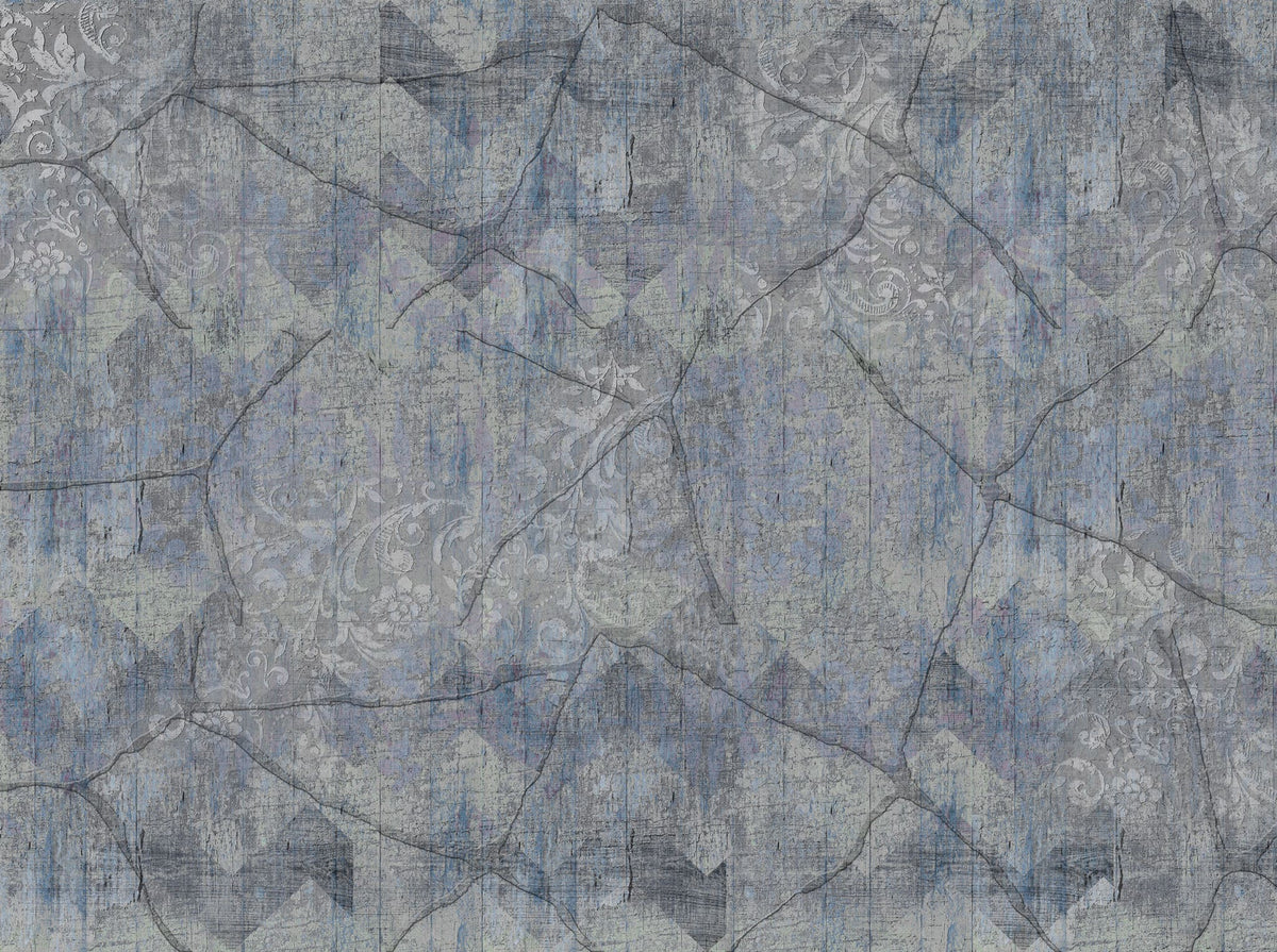 Tapet personalizat abstract cu textura abstracta florala in nuante inchise cu efect invechit old blue