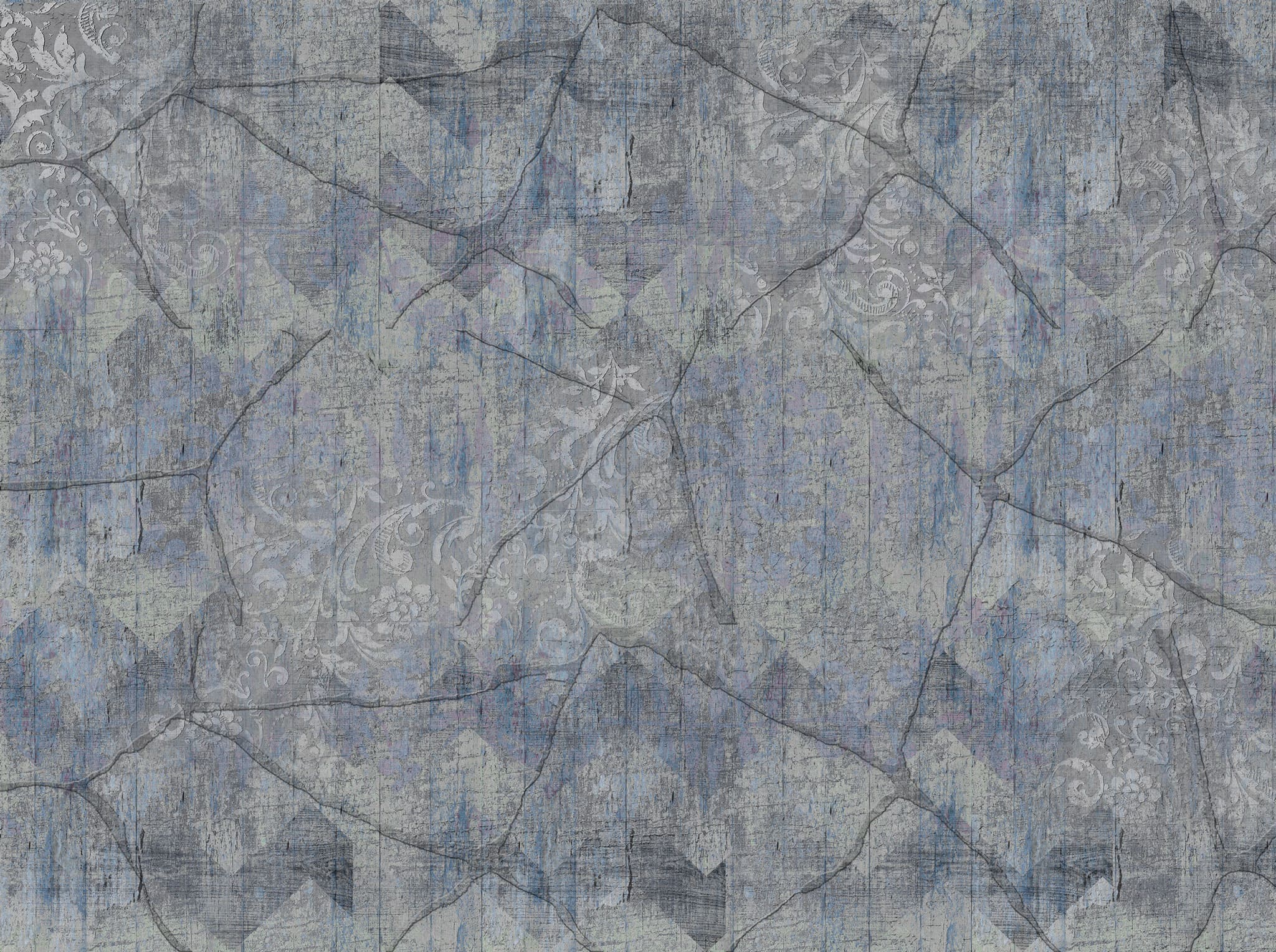Tapet personalizat abstract cu textura abstracta florala in nuante inchise cu efect invechit old blue