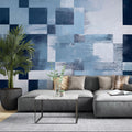 Tapet personalizat abstract cu forme rectangulare abstracte in nuante de albastru blue rectangles