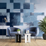 Tapet personalizat abstract cu forme rectangulare abstracte in nuante de albastru blue rectangles