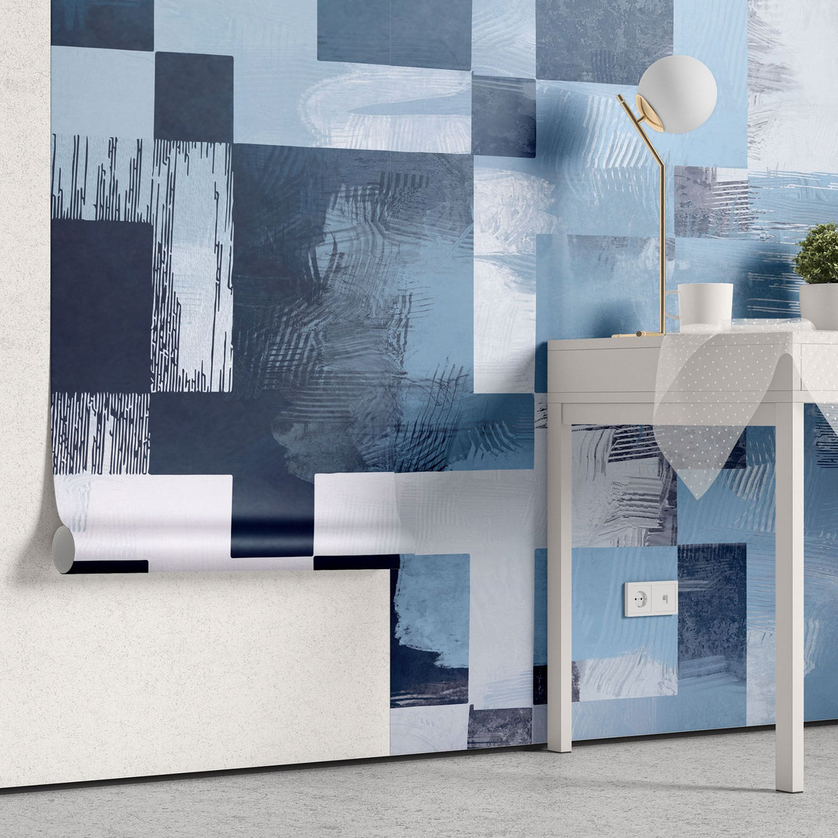 Tapet personalizat abstract cu forme rectangulare abstracte in nuante de albastru blue rectangles