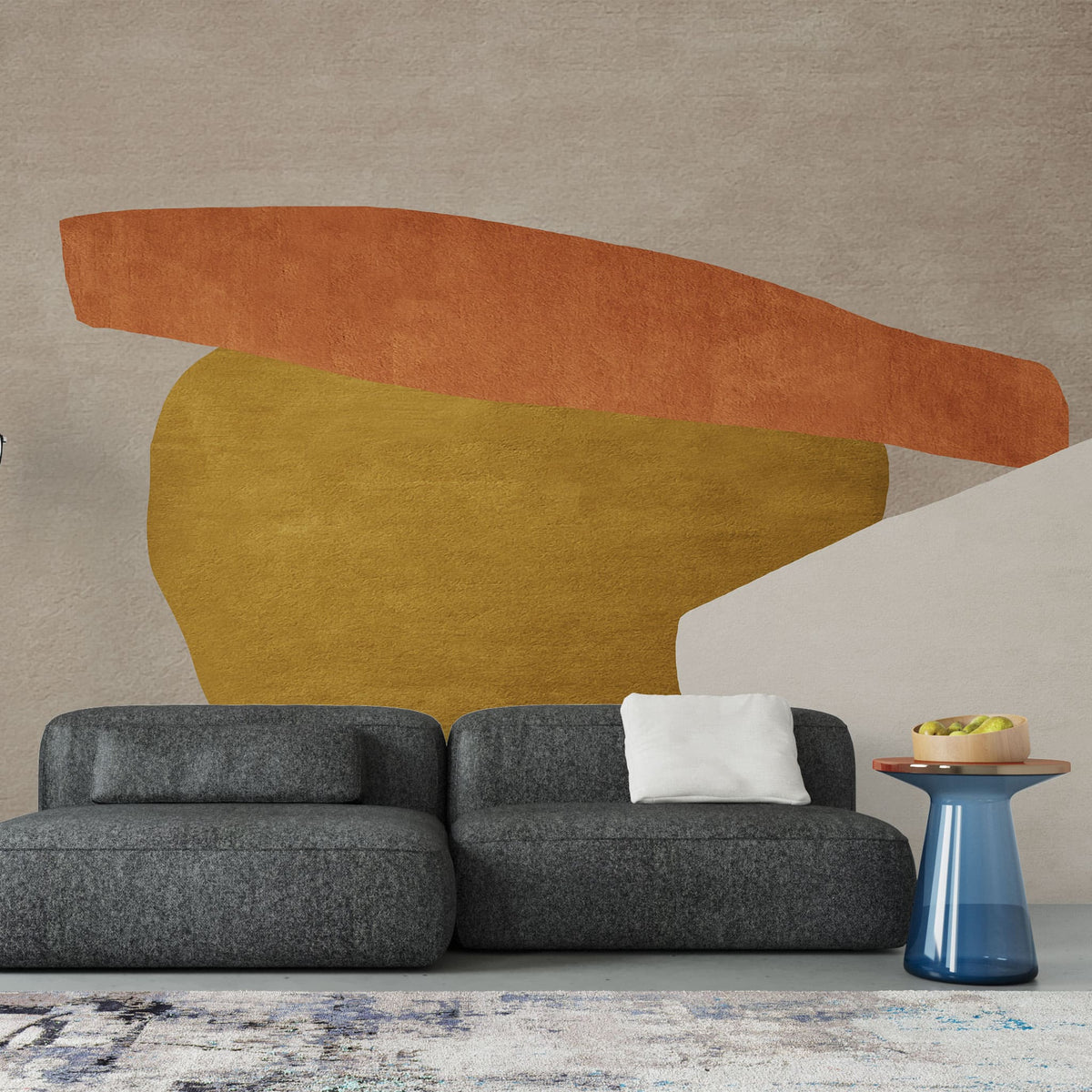 Tapet personalizat abstract cu forme abstracte in nuante aurii si portocalii golden zen