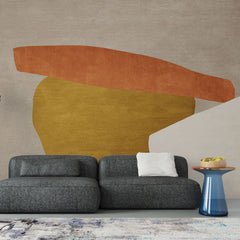 Tapet personalizat abstract cu forme abstracte in nuante aurii si portocalii golden zen