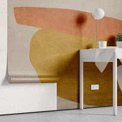 Tapet personalizat abstract cu forme abstracte in nuante aurii si portocalii golden zen