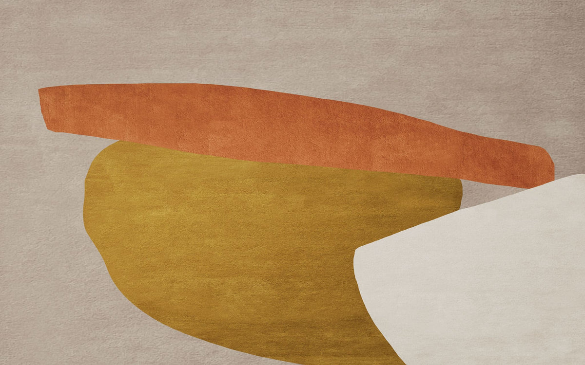 Tapet personalizat abstract cu forme abstracte in nuante aurii si portocalii golden zen