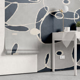 Tapet personalizat abstract cu forme si linii abstracte in nuante de albastru si gri doodle