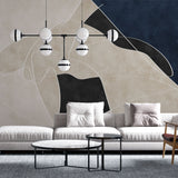 Tapet personalizat abstract cu linii abstracte in nuante de bej, albastru si negru line art 