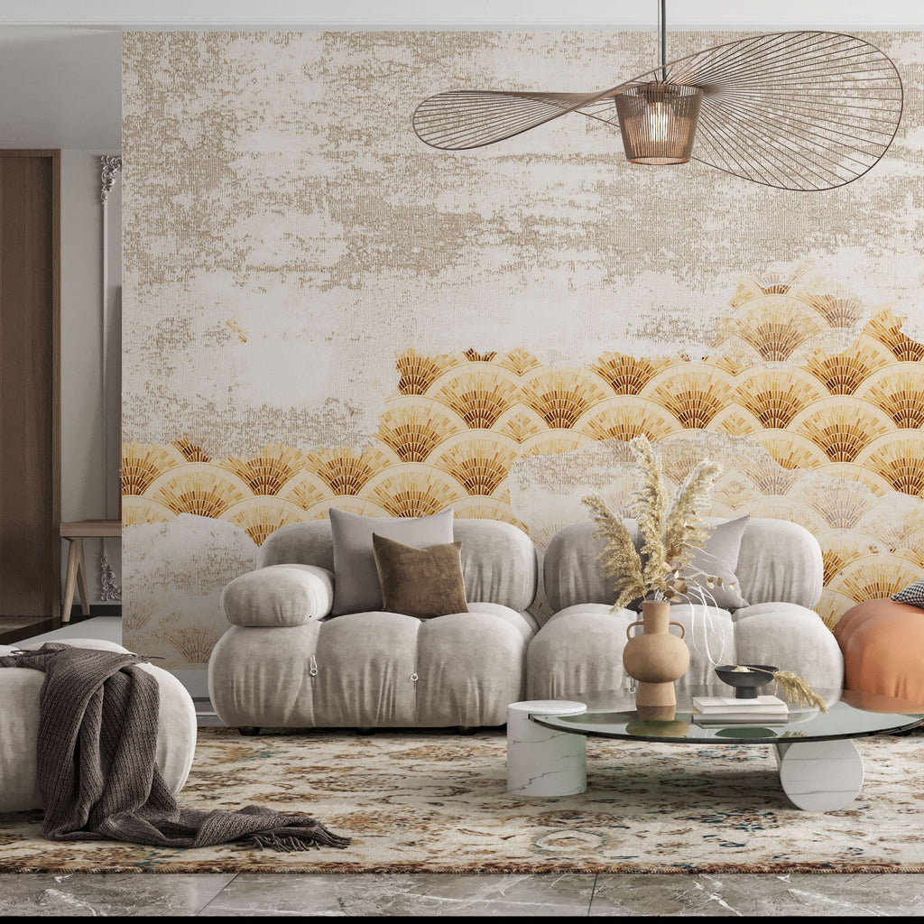 Tapet personalizat abstract cu evantaie abstracte aurii golden fans