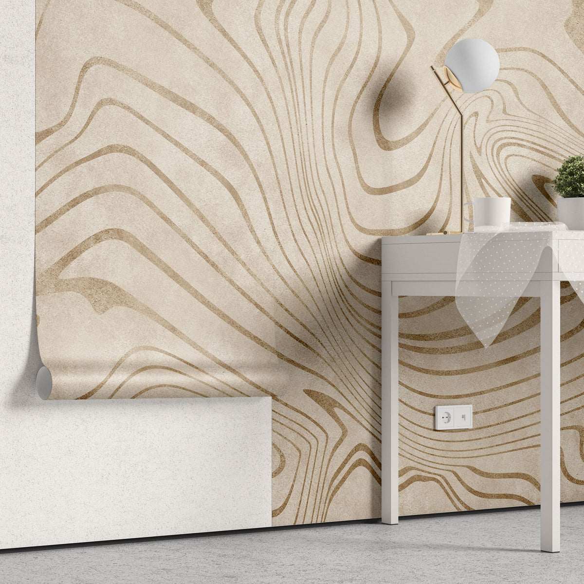 Tapet personalizat abstract cu forma abstracta in nuante de bej moving sands