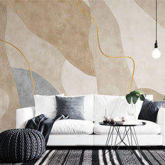 Tapet personalizat abstract cu forma abstracta in nuante de bej cu detalii aurii sleek