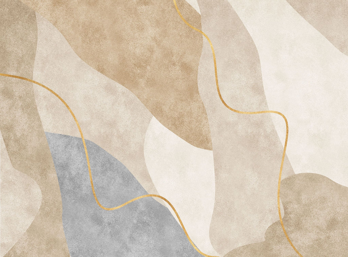 Tapet personalizat abstract cu forma abstracta in nuante de bej cu detalii aurii sleek